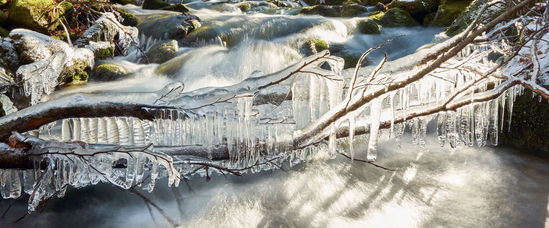 Winterurlaub im Bayerischen Wald: Vereister Bach